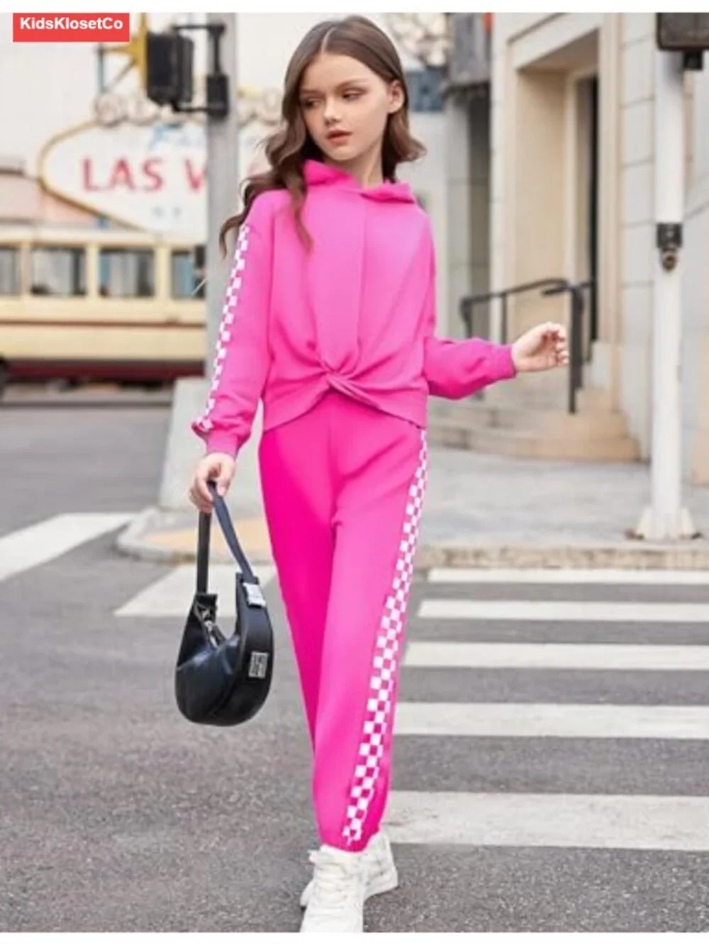 Girls 2 Piece Tracksuit Set Checkerboard Hoodie & Jogger Lounge Outfit 6-16Y